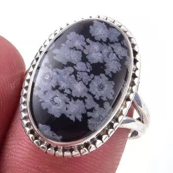 Natural Snowflake Obsidian Gemstone Handmade 925 Sterling Silver Ring S.8 L5R84