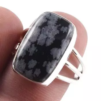 Natural Snowflake Obsidian Gemstone Handmade 925 Sterling Silver Ring S.7 e0m10