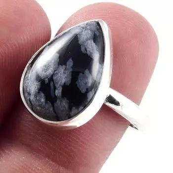 Natural Snowflake Obsidian Gemstone Handmade 925 Sterling Silver Ring S.8 p7W23