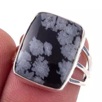 Natural Snowflake Obsidian Gemstone Handmade 925 Sterling Silver Ring S.6 k8D85