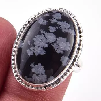 Natural Snowflake Obsidian Gemstone Handmade 925 Sterling Silver Ring S.8 C8l79