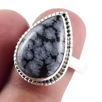 Natural Snowflake Obsidian Gemstone Handmade 925 Sterling Silver Ring S.9 G7n30