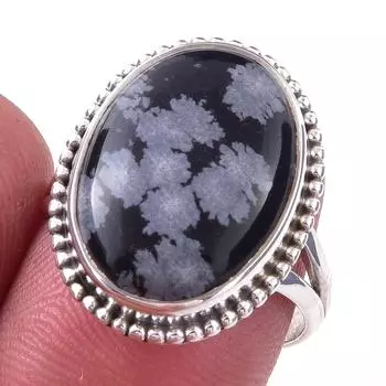 Natural Snowflake Obsidian Gemstone Handmade 925 Sterling Silver Ring S.8 w9g61
