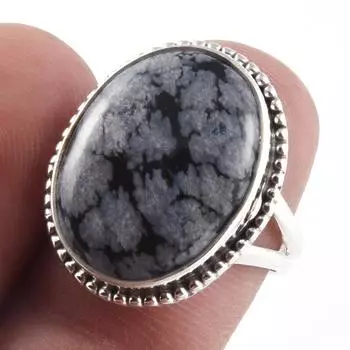 Natural Snowflake Obsidian Gemstone Handmade 925 Sterling Silver Ring S.7 w4J14