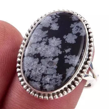 Natural Snowflake Obsidian Gemstone Handmade 925 Sterling Silver Ring S.8 k0O25