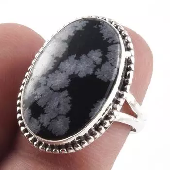 Natural Snowflake Obsidian Gemstone Handmade 925 Sterling Silver Ring S.7 p6w80