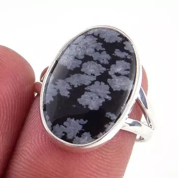 Natural Snowflake Obsidian Gemstone Handmade 925 Sterling Silver Ring S.7 s8r15