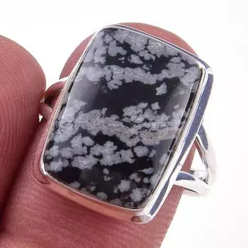 Natural Snowflake Obsidian Gemstone Handmade 925 Sterling Silver Ring S.8 I7z55