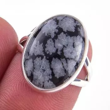 Natural Snowflake Obsidian Gemstone Handmade 925 Sterling Silver Ring S.6 p7p39