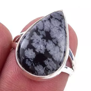 Natural Snowflake Obsidian Gemstone Handmade 925 Sterling Silver Ring S.6 N2W21