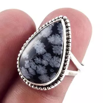 Natural Snowflake Obsidian Gemstone Handmade 925 Sterling Silver Ring S.7 H5T48