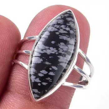 Natural Snowflake Obsidian Gemstone Handmade 925 Sterling Silver Ring S.9 S7J75