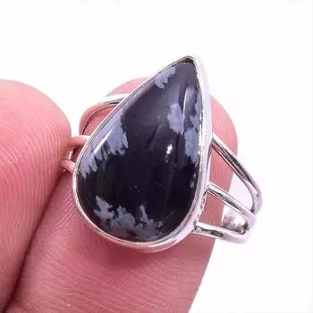 Natural Snowflake Obsidian Gemstone Handmade 925 Sterling Silver Ring S.8 c9G93