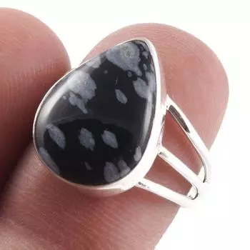 Natural Snowflake Obsidian Gemstone Handmade 925 Sterling Silver Ring S.7 o9l18