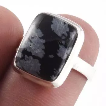 Natural Snowflake Obsidian Gemstone Handmade 925 Sterling Silver Ring S.6 q4S54