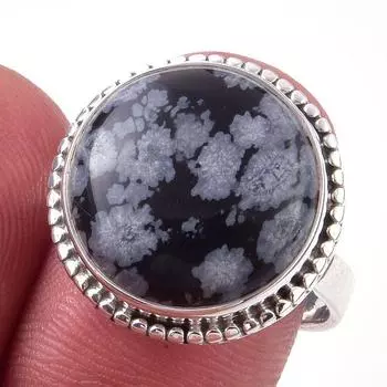 Natural Snowflake Obsidian Gemstone Handmade 925 Sterling Silver Ring S.8 b2F84
