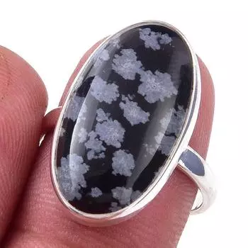 Natural Snowflake Obsidian Gemstone Handmade 925 Sterling Silver Ring S.8 C4A65