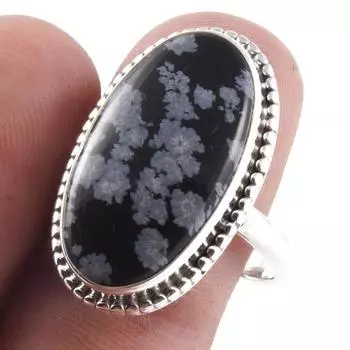 Natural Snowflake Obsidian Gemstone Handmade 925 Sterling Silver Ring S.9 g7J51