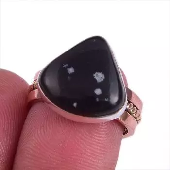 Natural Snowflake Obsidian Gemstone Two Tone 925 Sterling Silver Ring S.6.5 e9a17