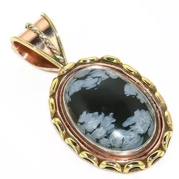 Natural Snowflake Obsidian Two Tone 925 Solid Sterling Silver Pendant 1.50 P7E39