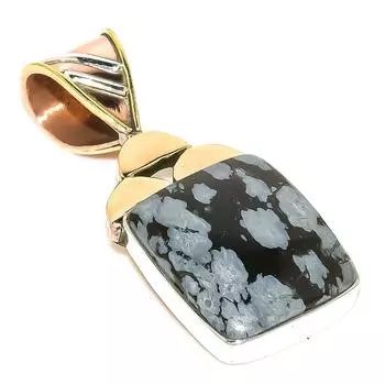 Natural Snowflake Obsidian Two Tone 925 Solid Sterling Silver Pendant 1.50 I0R72