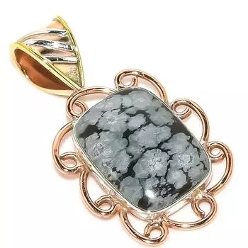 Natural Snowflake Obsidian Two Tone 925 Solid Sterling Silver Pendant 1.25 O2b32