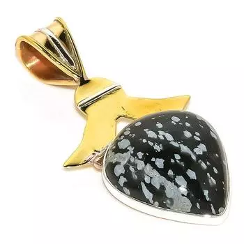 Natural Snowflake Obsidian Two Tone 925 Solid Sterling Silver Pendant 1.75 B5Q75