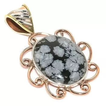 Natural Snowflake Obsidian Two Tone 925 Solid Sterling Silver Pendant 1.50 w8s45
