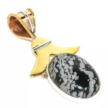 Natural Snowflake Obsidian Two Tone 925 Solid Sterling Silver Pendant 1.50 n2z71