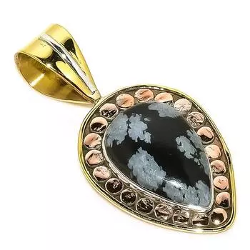 Natural Snowflake Obsidian Two Tone 925 Solid Sterling Silver Pendant 1.50 f6k24