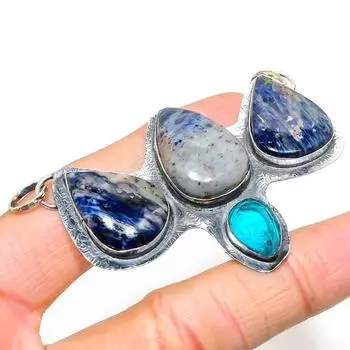 Natural Sodalite, Blue Topaz Gemstone 925 Sterling Silver Pendant 2.29 S1M61