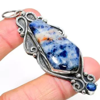 Natural Sodalite, Blue Topaz Gemstone 925 Sterling Silver Pendant 3.07 T9q69