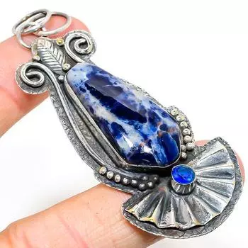 Natural Sodalite, Blue Topaz Gemstone 925 Sterling Silver Pendant 3.15 G8u09