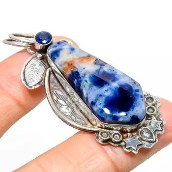 Подвеска из натурального содалита, голубого топаза, стерлингового серебра 925 пробы, 2,48 дюйма, v9P77