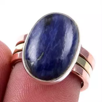 Natural Sodalite Gemstone 925 Solid Silver Jewelry Two Tone Ring Size 6.5US E2h82