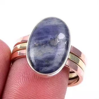 Natural Sodalite Gemstone 925 Solid Silver Jewelry Two Tone Ring Size 9.5US Y0E17
