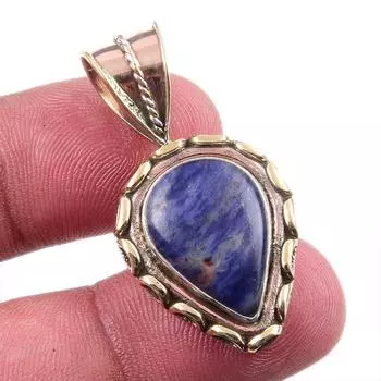 Natural Sodalite Gemstone 925 Solid Sterling Silver Two Tone Pendant 1.50 g0p47