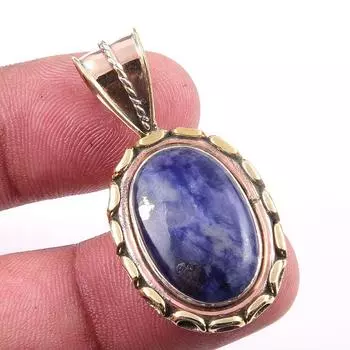 Natural Sodalite Gemstone 925 Solid Sterling Silver Two Tone Pendant 1.50 Y2F44