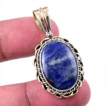 Natural Sodalite Gemstone 925 Solid Sterling Silver Two Tone Pendant 1.50 z9V21