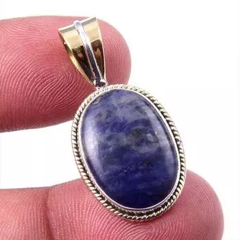 Natural Sodalite Gemstone 925 Solid Sterling Silver Two Tone Pendant 1.25 c2W18