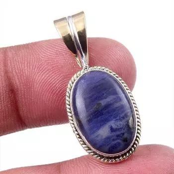 Natural Sodalite Gemstone 925 Solid Sterling Silver Two Tone Pendant 1.25 I5n18