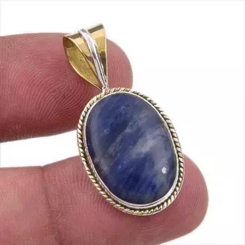 Natural Sodalite Gemstone 925 Solid Sterling Silver Two Tone Pendant 1.25 u9a20