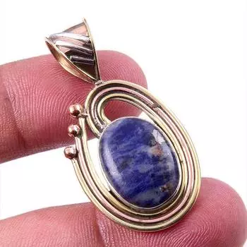 Natural Sodalite Gemstone 925 Solid Sterling Silver Two Tone Pendant 1.50 U3R54