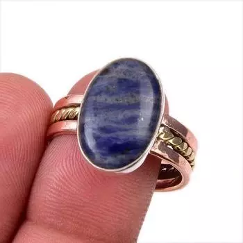 Natural Sodalite Gemstone 925 Solid Sterling Silver Two Tone Ring Size 10 l6L93