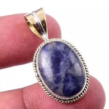 Natural Sodalite Gemstone 925 Solid Sterling Silver Two Tone Pendant 1.25 o2M92