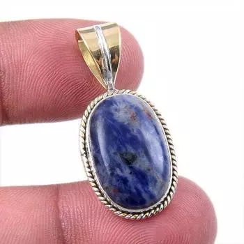 Natural Sodalite Gemstone 925 Solid Sterling Silver Two Tone Pendant 1.25 U4I20