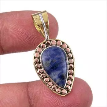 Natural Sodalite Gemstone 925 Solid Sterling Silver Two Tone Pendant 1.50 j2L97