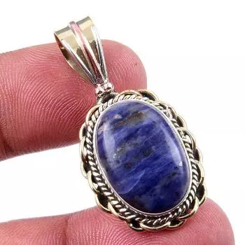 Natural Sodalite Gemstone 925 Solid Sterling Silver Two Tone Pendant 1.50 m1g37