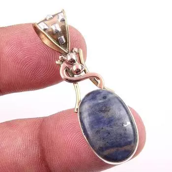 Natural Sodalite Gemstone 925 Solid Sterling Silver Two Tone Pendant 1.75 S9T48