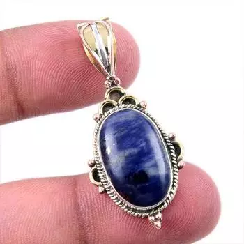 Natural Sodalite Gemstone 925 Solid Sterling Silver Two Tone Pendant 1.50 K0U30
